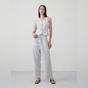 New Banana Republic Linen Blend Drawstring pants Pull on Navy Stripe XXS